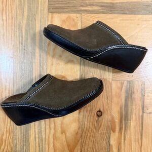 Cole Haan Suede Wedge Clogs Brown‎ Black Slip-On Heels Women Size 6B